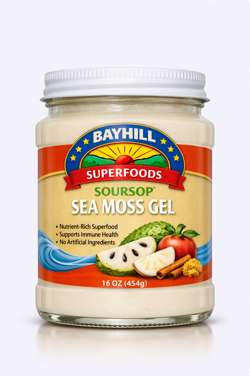 Bayhill Superfoods Soursop Sea Moss Gel - 16 oz jar, Vegan, Nutrient-Rich Superfood
