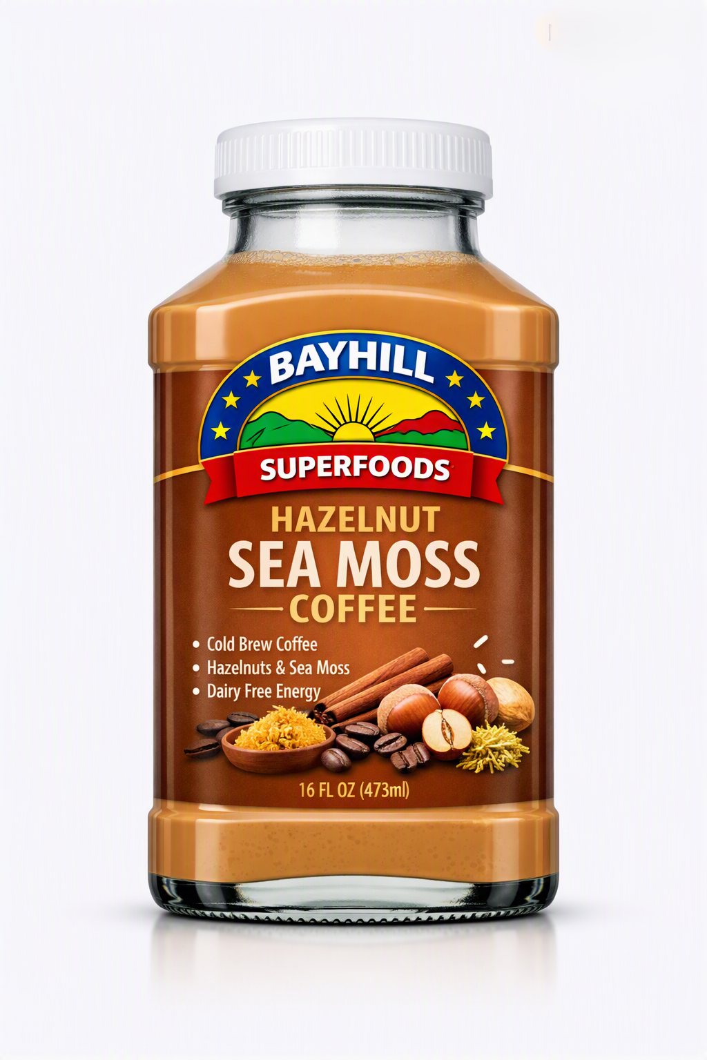 Bayhill Superfoods Hazelnut Sea Moss Coffee - 16 fl oz, Cold Brew, Dairy-Free
