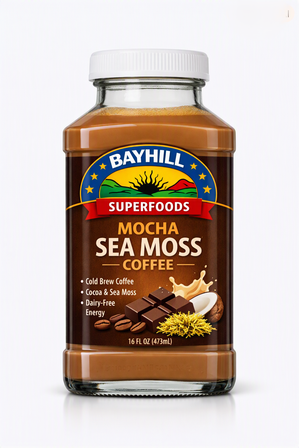 Bayhill Superfoods Mocha Sea Moss Coffee - 16 fl oz, Cold Brew, Cocoa & Sea Moss, Dairy-Free