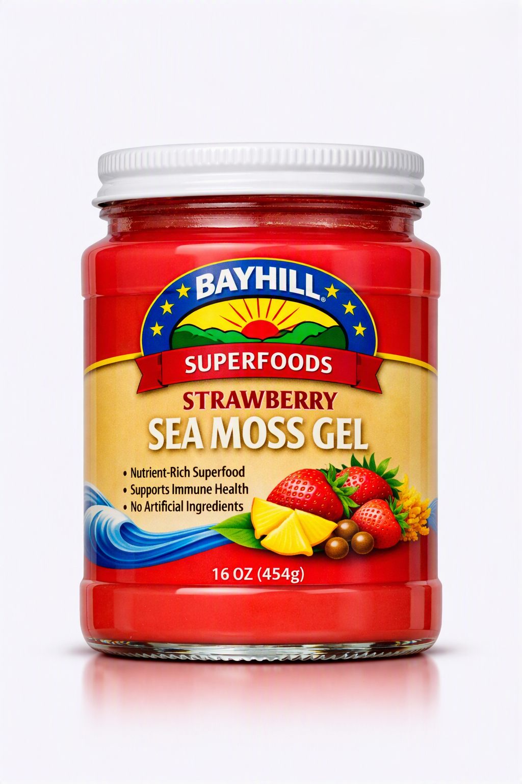 Bayhill Superfoods Strawberry Sea Moss Gel - 16 oz jar, Vegan, Nutrient-Rich Superfood